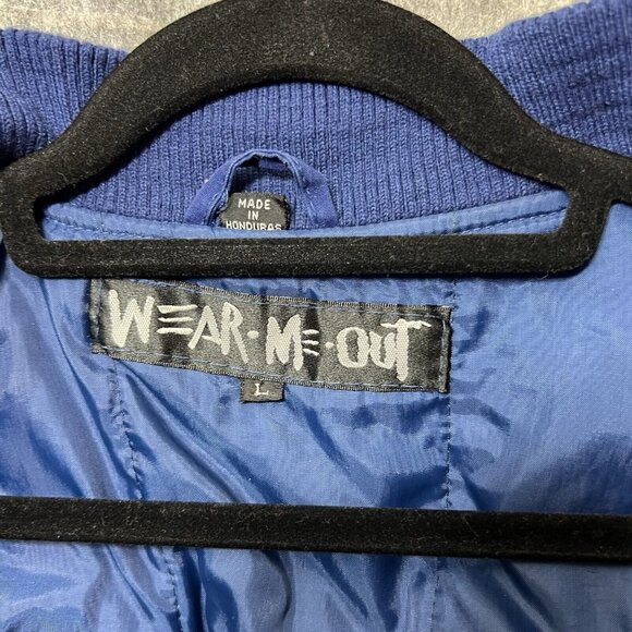 Vintage 90s Bomber Jacket Mens Large‎ Blue Wear Me Out Zip Up - Picture 6 of 9